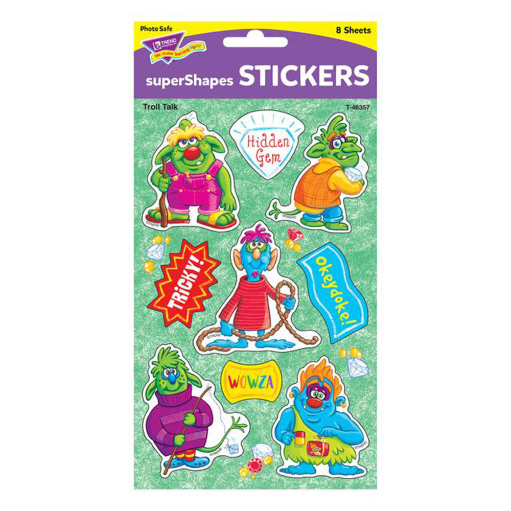 Trend superShapes Stickers, Troll Talk, 72 Stickers Per Pack, Set Of 6 Packs