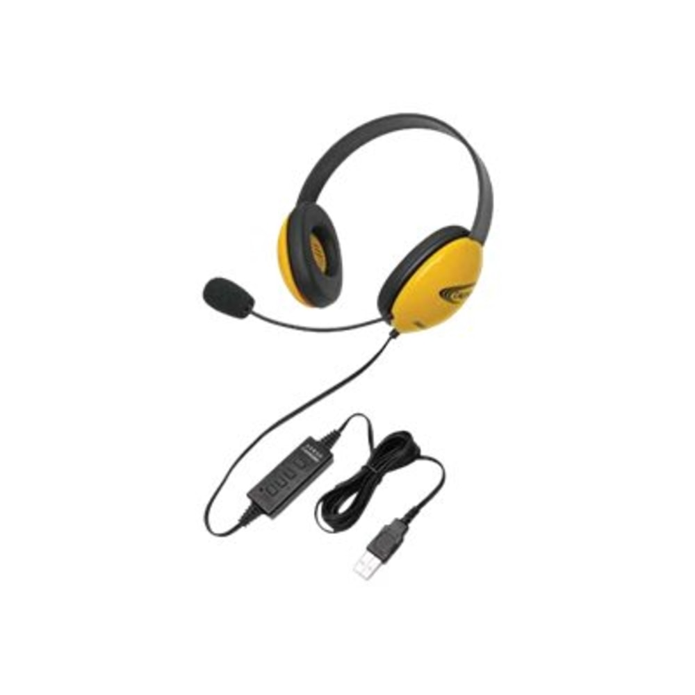 Califone Yellow Stereo Headset w/ Mic, USB Connector - Stereo - USB - Wired - 32 Ohm - 20 Hz - 20 kHz - Over-the-head - Binaural - Supra-aural - 5.50 ft Cable - Electret Microphone - Yellow