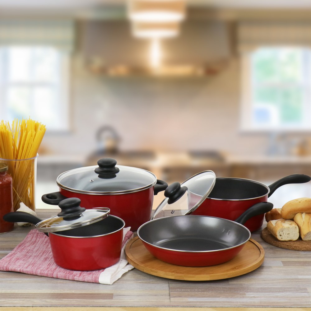 Gibson Home Armada 7-Piece Carbon Steel Non-Stick Cookware Set, Red