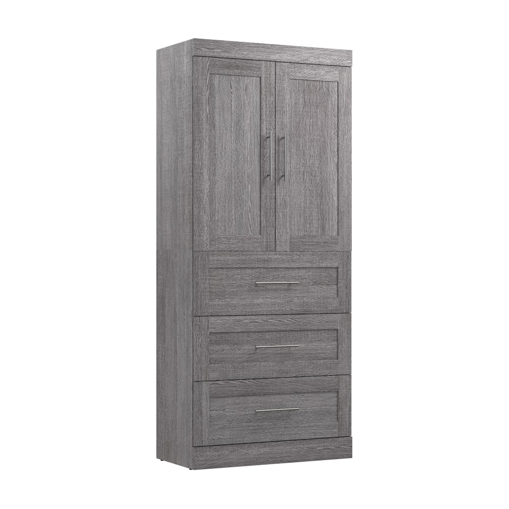 Bestar Pur 36inW Wardrobe With 3 Drawers, Bark Gray