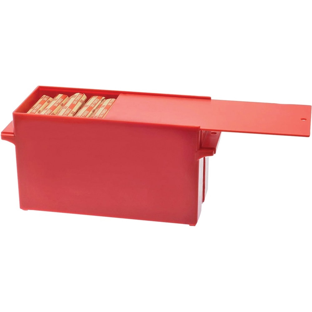 Nadex Coins AEX1-1016 Large Capacity Rolled Coin Storage Box (Pennies) - External Dimensions: 3.8in Length x 9.6in Width x 4.4in Height - 2500 x Coin - Padlock, Zipper Closure - Stackable - Red - For Coin, Transportation