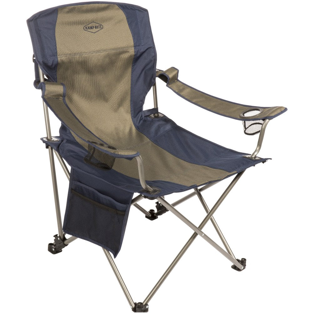 Kamp-Rite Chair With Removable Footrest, Tan/Blue