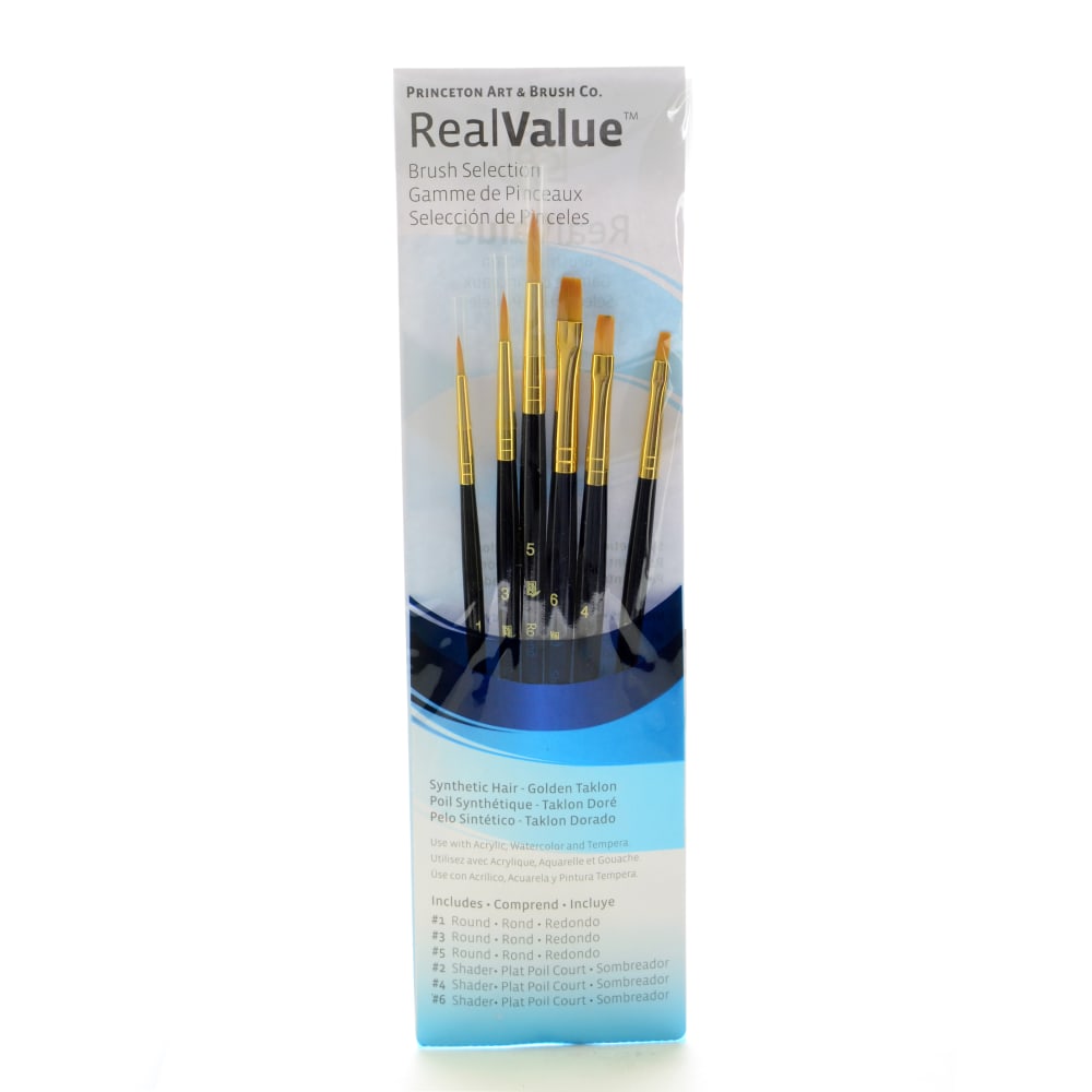 Princeton Real Value Paint Brush Set Series 9137, Round Bristle, Synthetic, Blue, Set Of 6