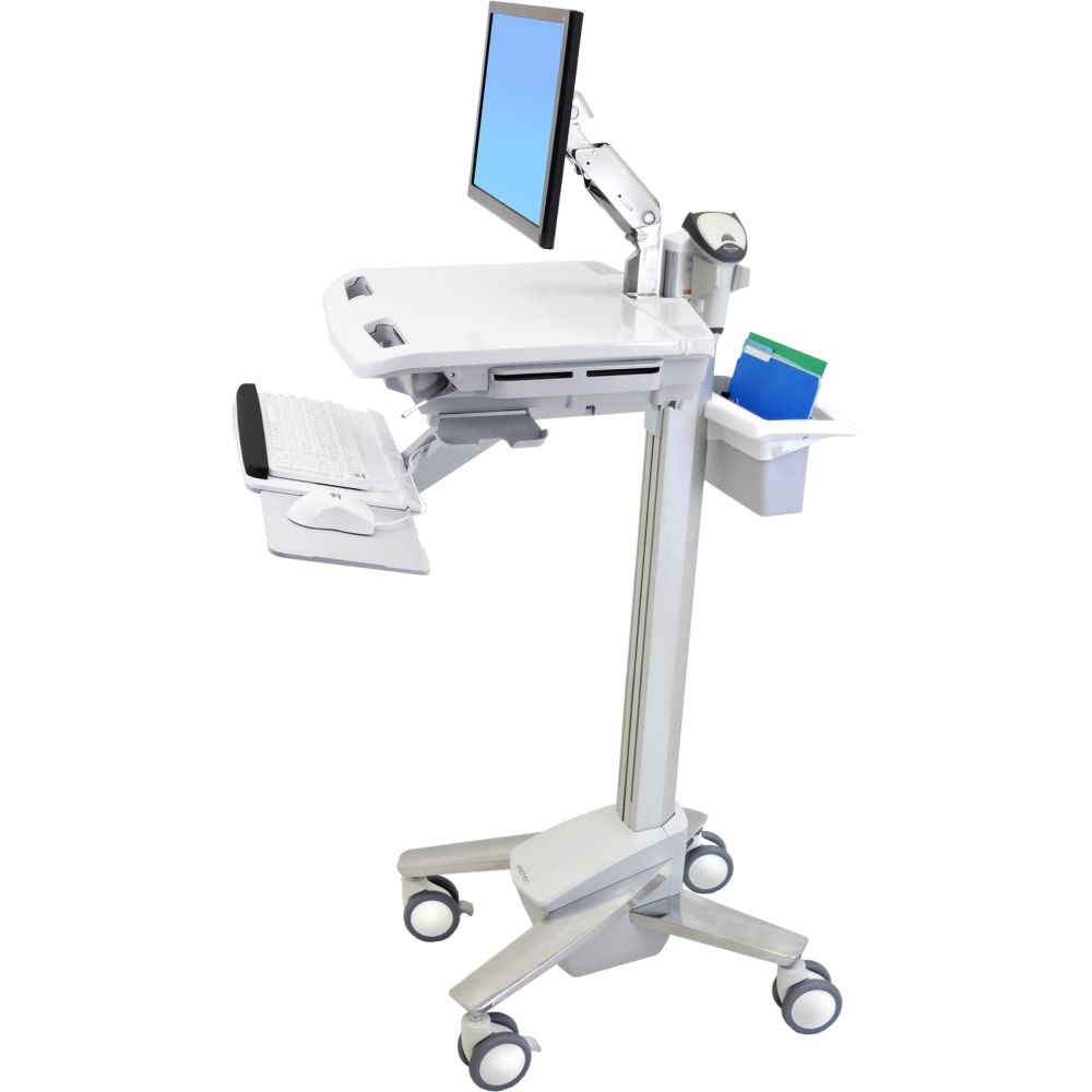 Ergotron StyleView EMR Cart with LCD Arm - 35 lb Capacity - 4 Casters - Aluminum, Plastic, Zinc Plated Steel - 18.3in Width x 50.5in Height - White, Gray, Polished Aluminum