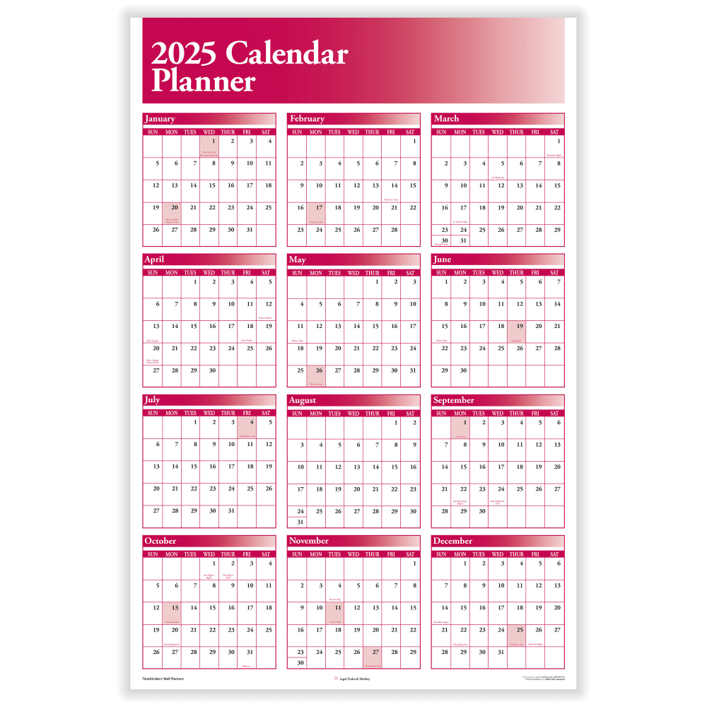 ComplyRight 2024 Calendar Planner, 36in x 24in, Burgundy