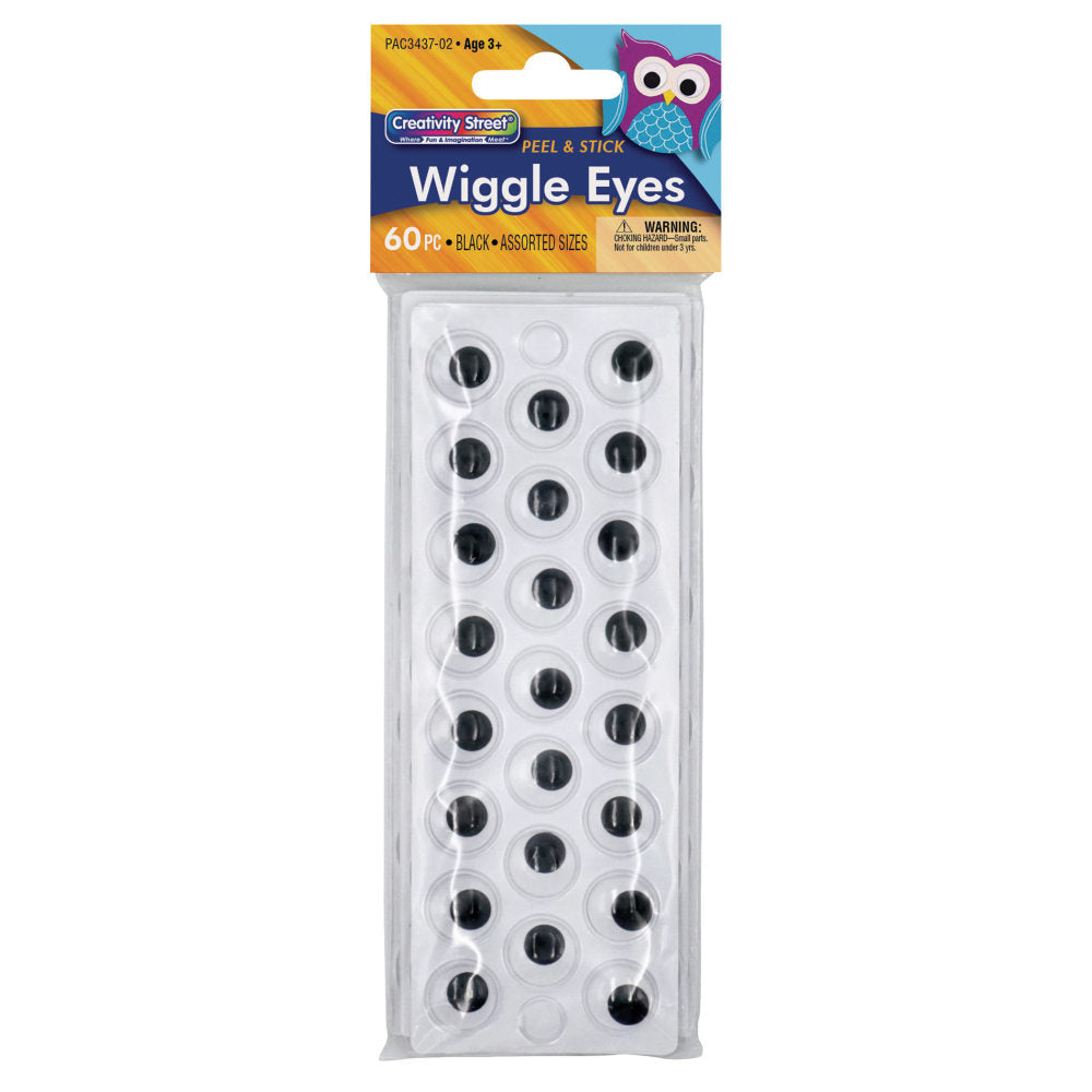 Creativity Street Peel & Stick Wiggle Eyes, Black, 60 Eyes Per Pack, Set Of 6 Packs