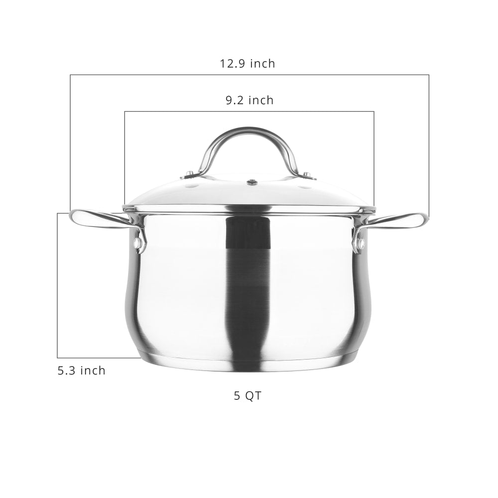 Bergner Stainless-Steel Induction-Ready Dutch Oven With Lid, 5 Qt, Stainless Steel