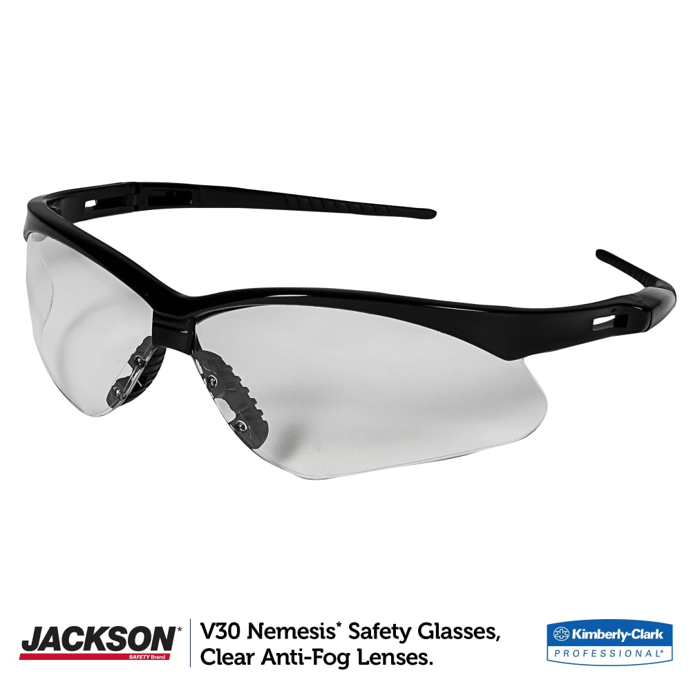 Kleenguard V30 Nemesis Safety Eyewear with KleenVision - Universal Size - Ultraviolet Protection - Clear Lens - Black Frame - Wraparound Frame, Anti-fog, Lightweight, Slip Resistant, Neck Cord - 1 Each