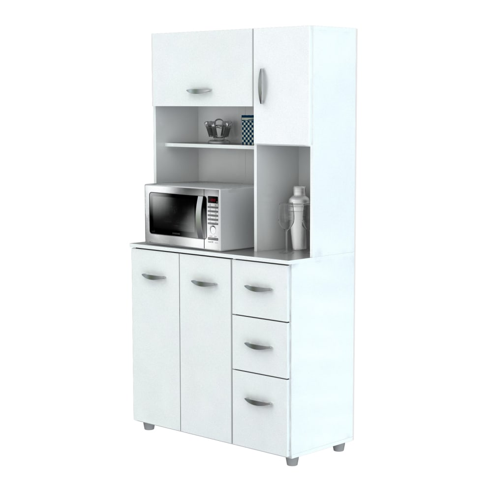 Inval Storage Cabinet With Microwave Stand, 6 Shelves, 66inH x 35inW x 15inD, Laricina White