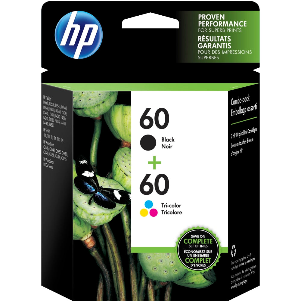 HP 60 Black And Tri-Color Ink Cartridges, Pack Of 2, N9H63FN