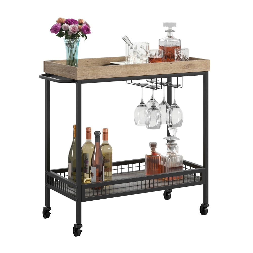 Sauder Market Commons Rolling Bar Cart, 32-3/4inH x 33-1/2inW x 14-7/8inD, Prime Oak/Slate Gray