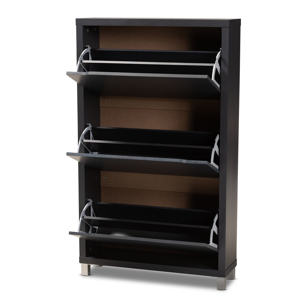 Baxton Studio Simms Shoe Storage Cabinet With 6 Fold-Out Racks, Dark Gray