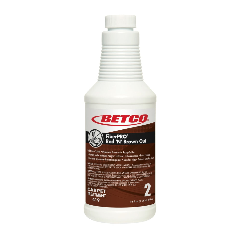 Betco FiberPRO Red "n Brown Out Carpet Treatment, 16 Oz Bottle, Case Of 12