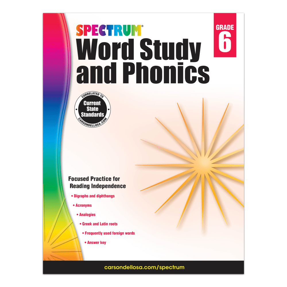 Carson-Dellosa Spectrum Word Study And Phonics Workbook, Grade 6