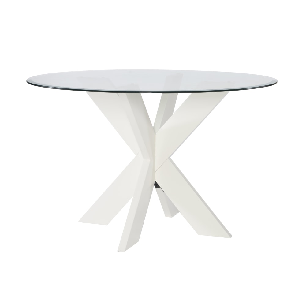 Powell Avaloni X Base Dining Table, 30inH x 48inW x 48inD, White/Clear