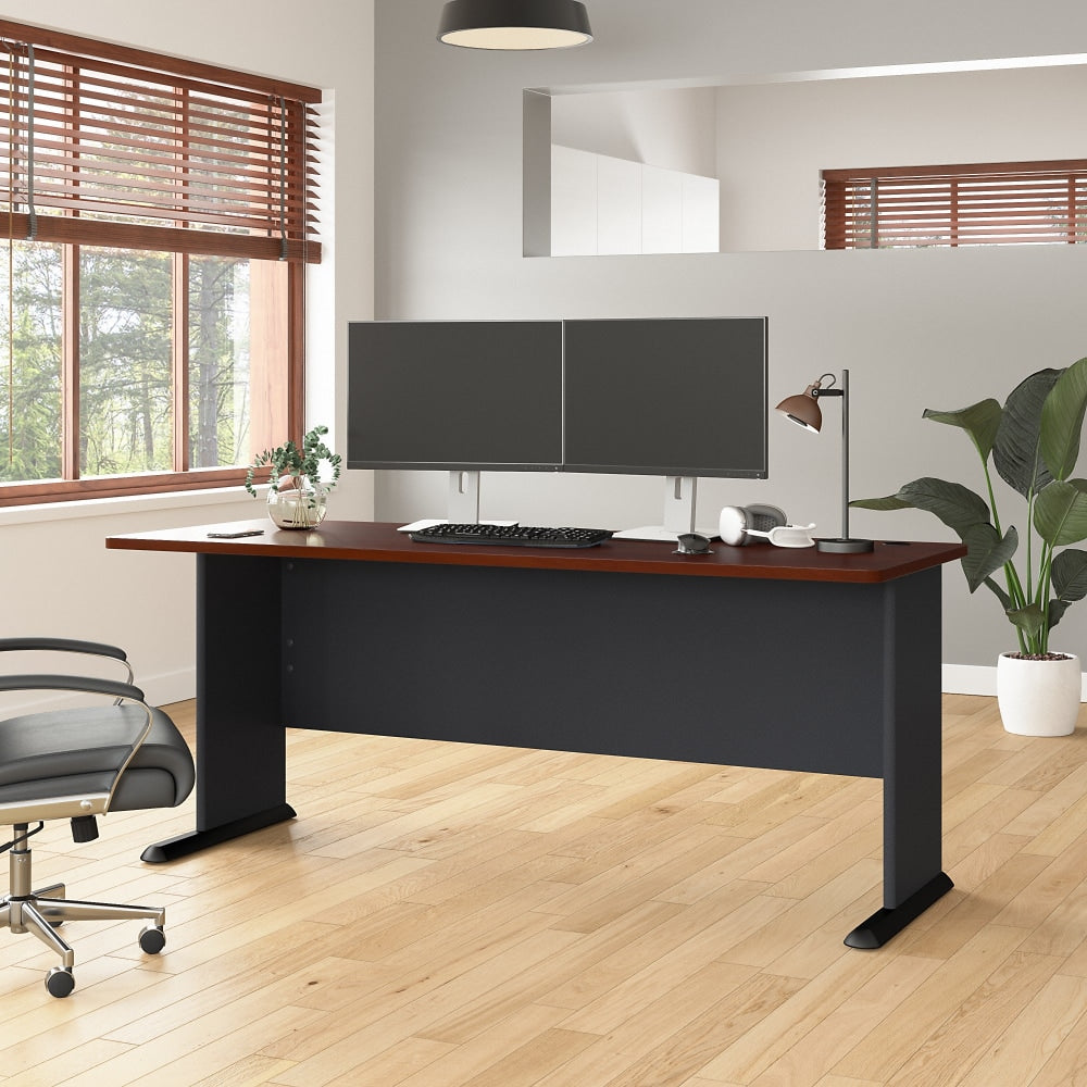 Bush Business Furniture Office Advantage 72inW Computer Desk, Hansen Cherry/Galaxy, Standard Delivery