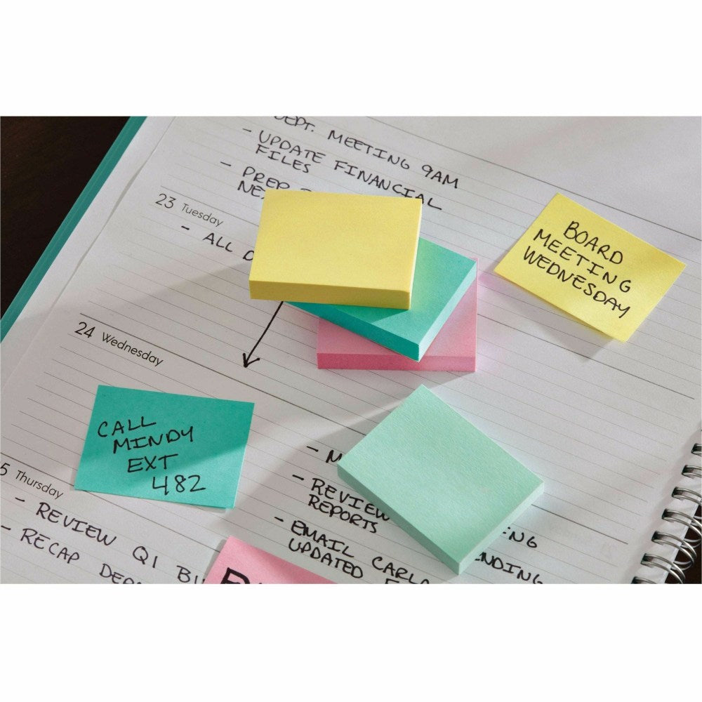 Post-it Greener Notes Value Pack - Beachside Cafe Color Collection - 1 1/2in x 2in - Rectangle - Positively Pink, Canary Yellow, Fresh Mint, Moonstone - Paper - Self-stick, Removable, Recyclable, Residue-free, Eco-friendly - 24 / Pack - Recycled