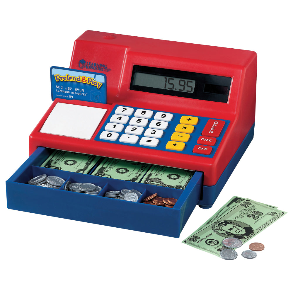 Learning Resources Pretend & Play Calculator Cash Register, 5 3/4inH x 9 1/2inW x 10 1/2inD, Grades Pre-K - 3