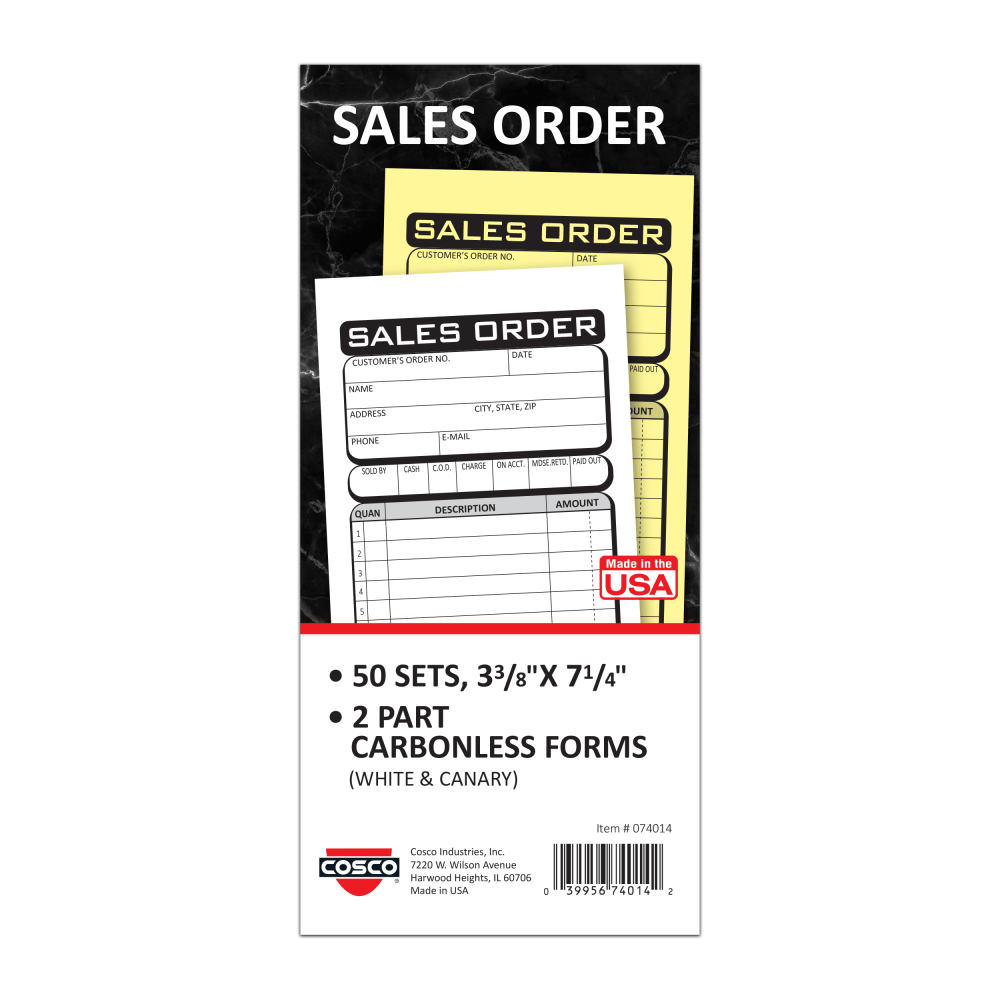 COSCO Sales Order Form Book With Slip, 2-Part Carbonless, 3-3/8in x 7-1/4in, Business, Book Of 50 Sets