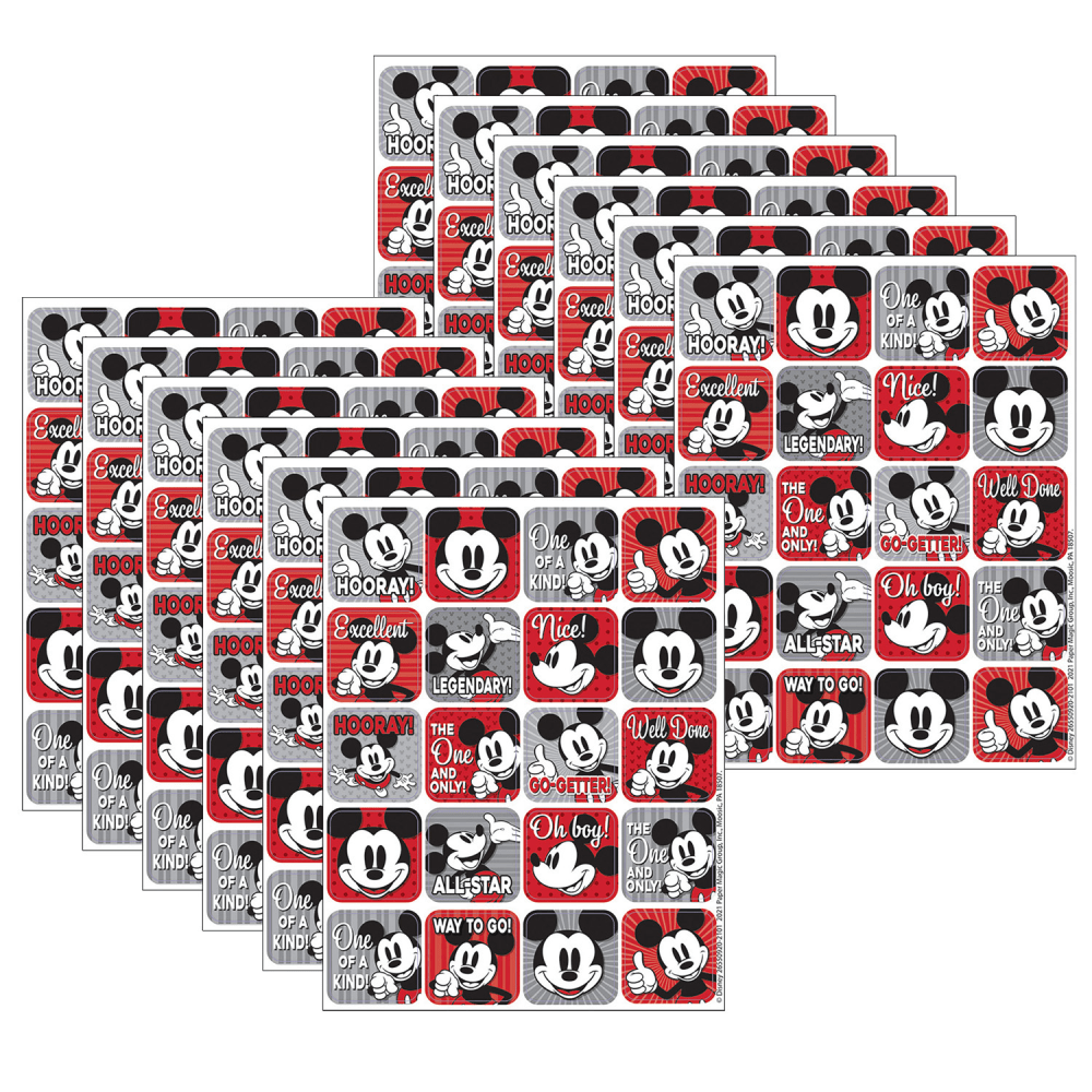 Eureka Theme Stickers, Mickey Mouse Throwback, 120 Stickers Per Pack, Set Of 12 Packs