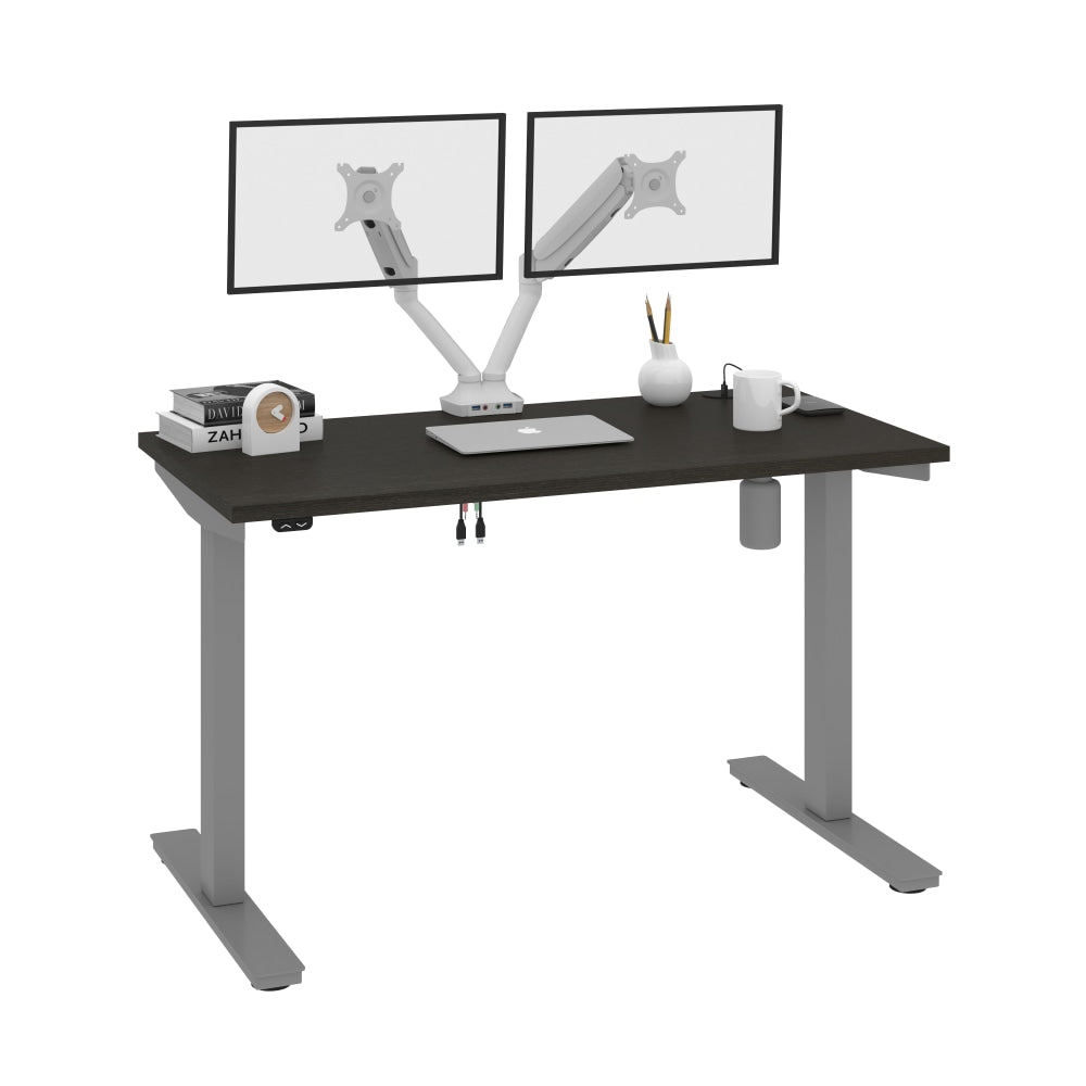 Bestar Upstand Electric 48inW Standing Desk With Dual Monitor Arm, Deep Gray