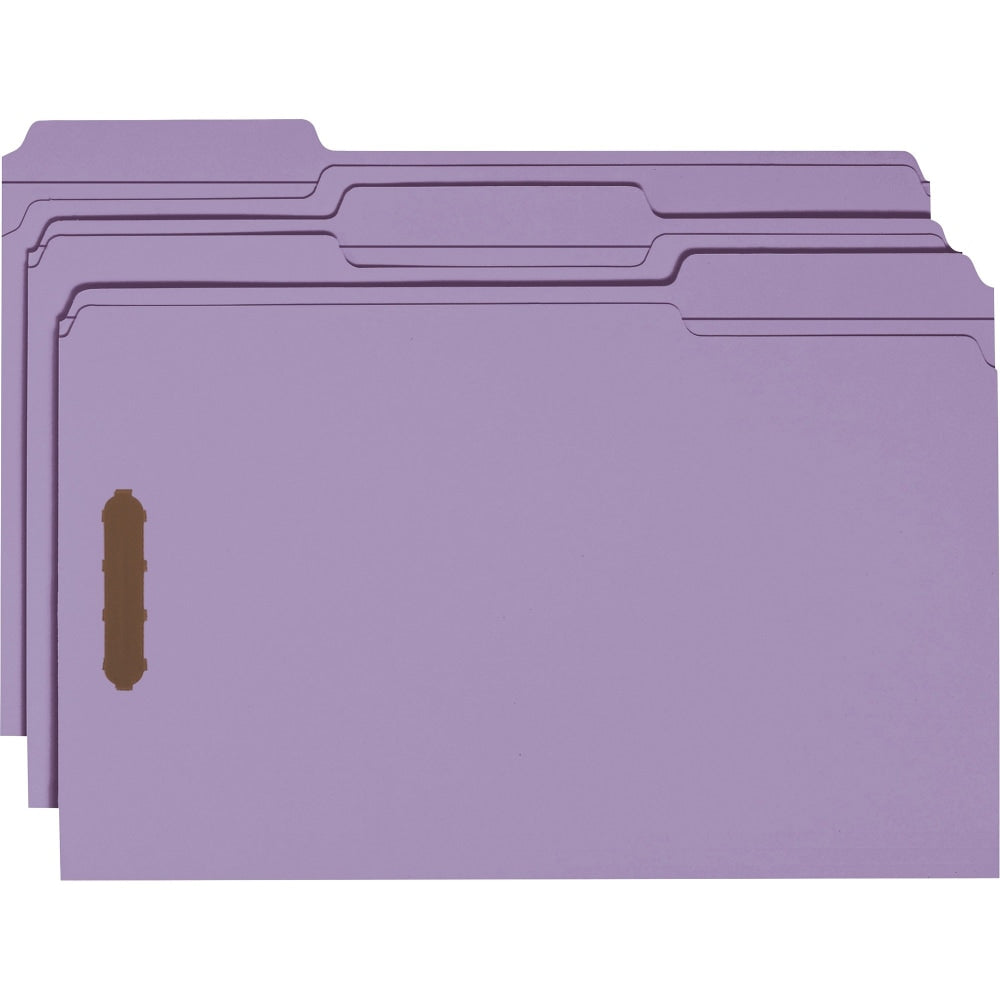 Smead Colored Top-Tab Fastener File Folders, 8 1/2in x 14in, Legal Size, Lavender, Box Of 50 Folders