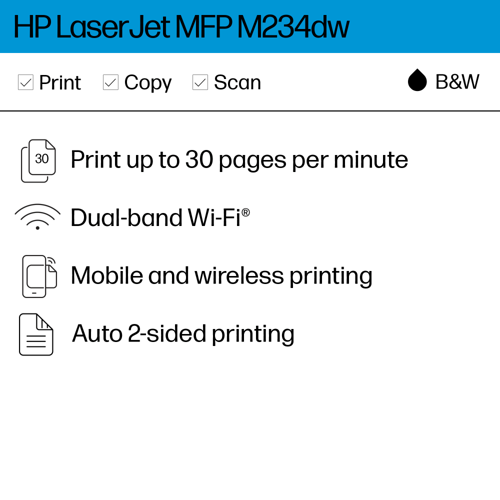 HP LaserJet MFP M234dw Wireless Laser All-In-One Monochrome Printer, Gray