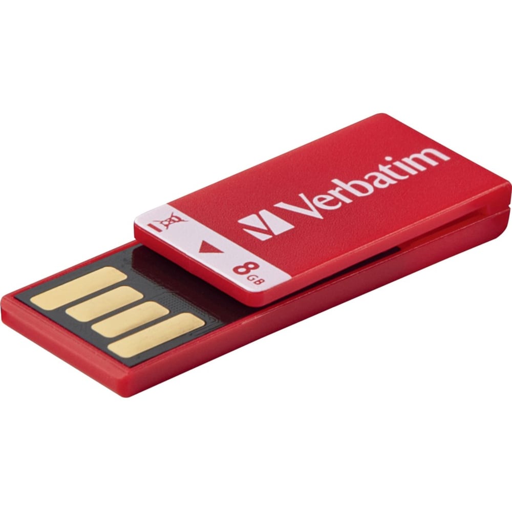 Verbatim 8GB Clip-It USB Flash Drive - 3pk - Black, White, Red - 8 GB - Red, Black, White - 3 Pack"