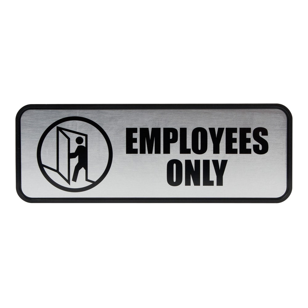 Cosco Brushed Metal "Employees Only" Sign, 3in x 9in, Silver