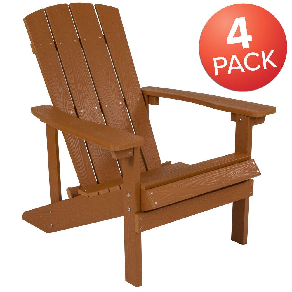 Flash Furniture Charlestown All-Weather Poly Resin Wood Adirondack Chairs, Teak, Set Of 4 Chairs