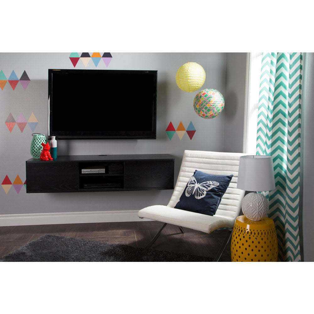 South Shore Agora 56in Wide Wall Mounted Media Console, Black Oak