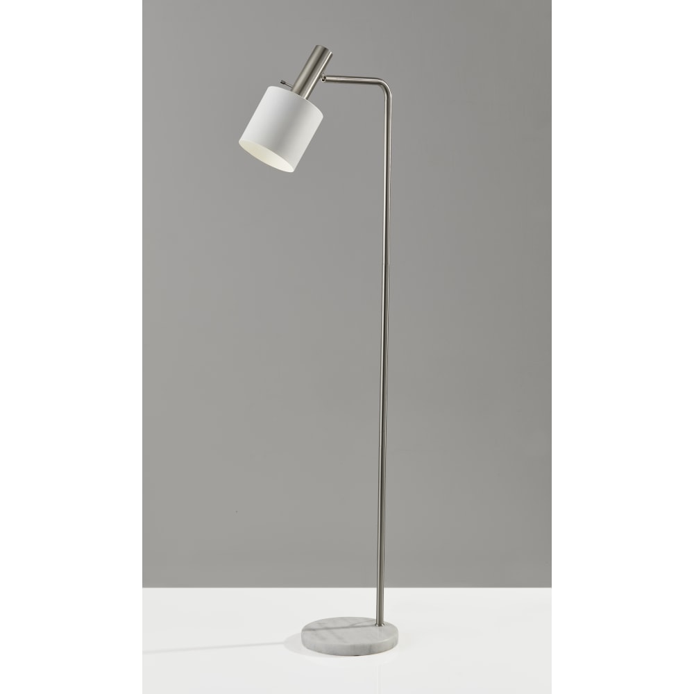 Adesso Emmett Floor Lamp, 61inH, White Shade/Brushed Steel And White Base