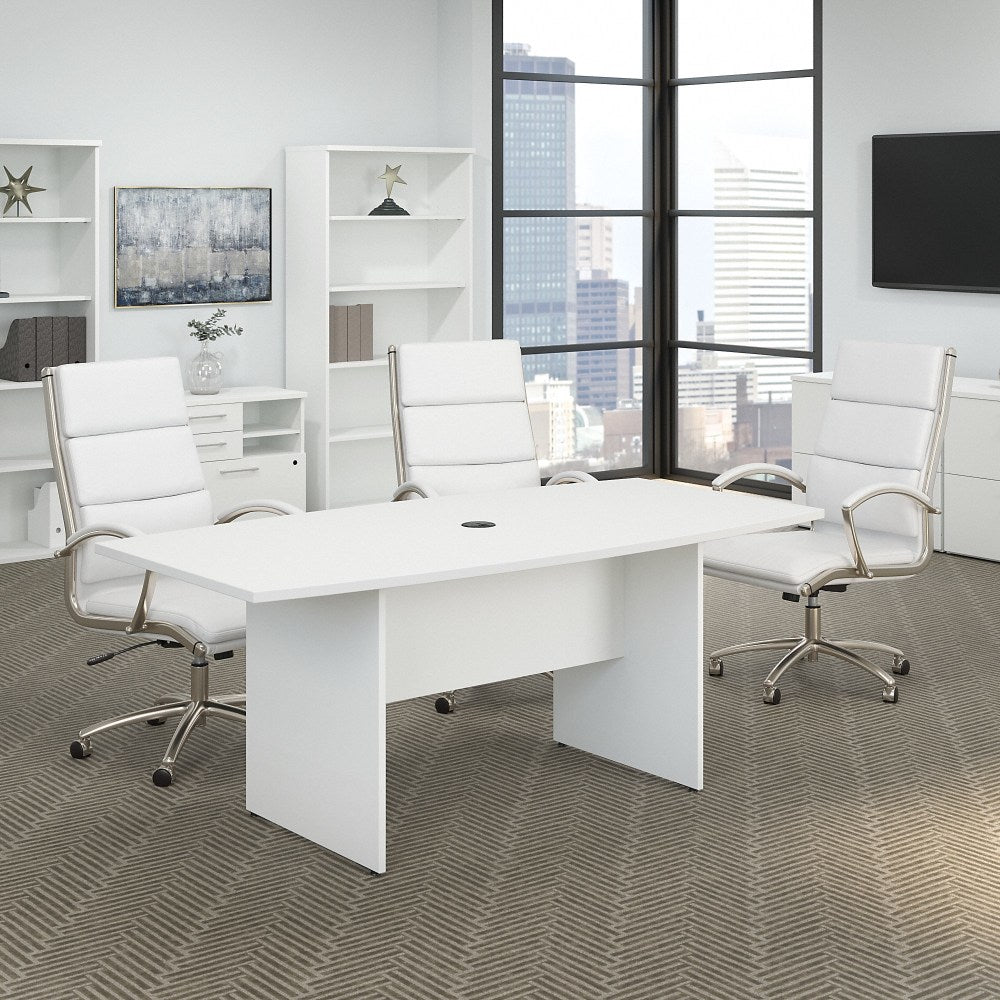 Bush Business Furniture 72inW x 36inD Boat-Shaped Conference Table With Wood Base, White, Standard Delivery