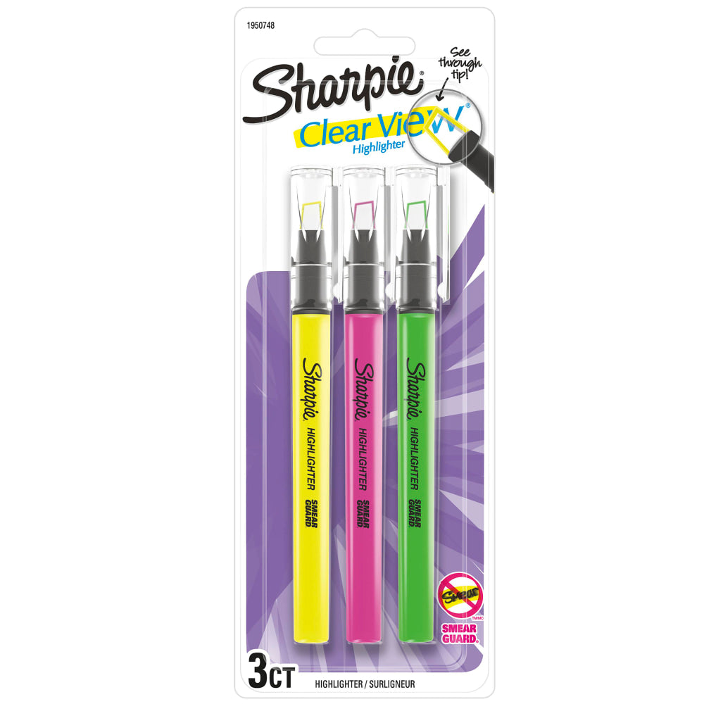 Sharpie Clear View Highlighter Stick, Chisel Point, Assorted Colors, Pack Of 3