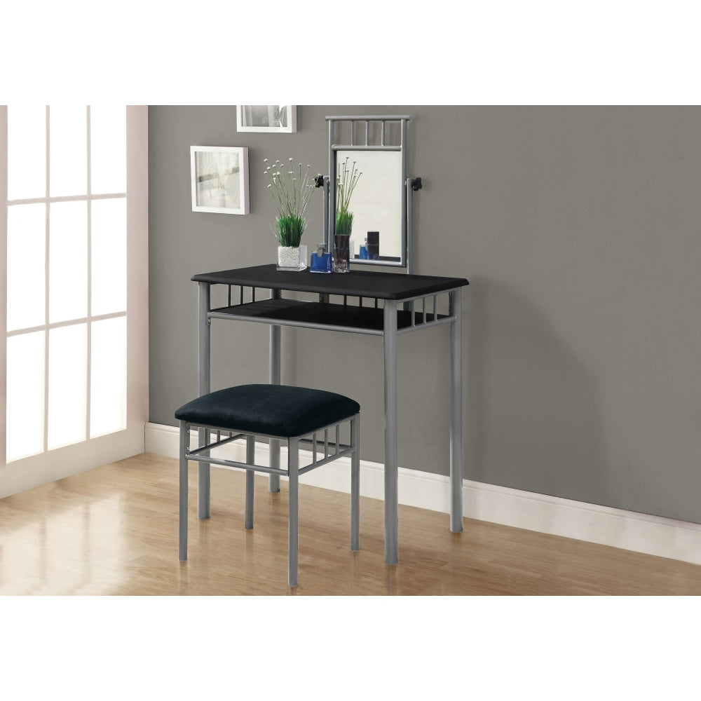 Monarch Specialties Nora Vanity Set, 50-1/2inH x 29inW x 16inD, Black/Silver