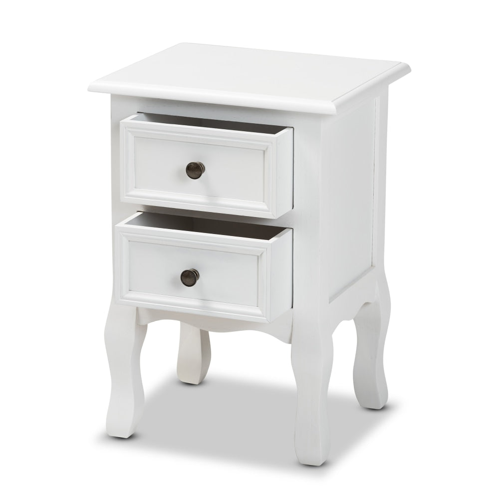 Baxton Studio Caelan 2-Drawer Nightstand, 19-5/16inH x 13-13/16inW x 11-13/16inD, White