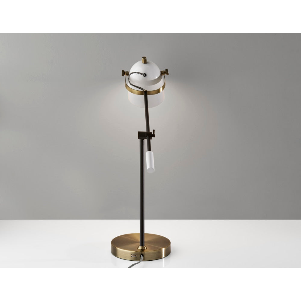 Adesso Casey Desk Lamp with USB Port, 28-1/2inH, White Shade/Antique Brass Base