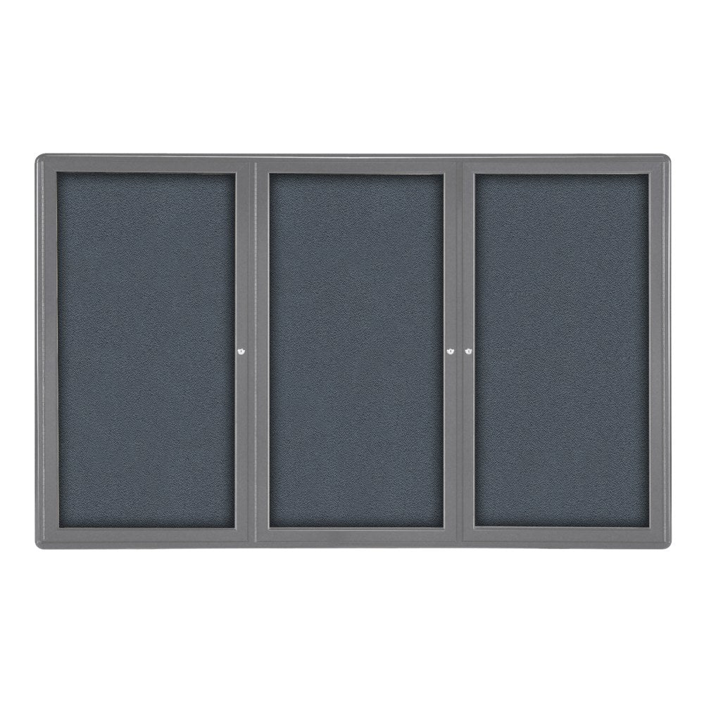 Ghent Ovation 3-Door Bulletin Board, Fabric, 48in x 72in, Gray, Gray Aluminum Frame