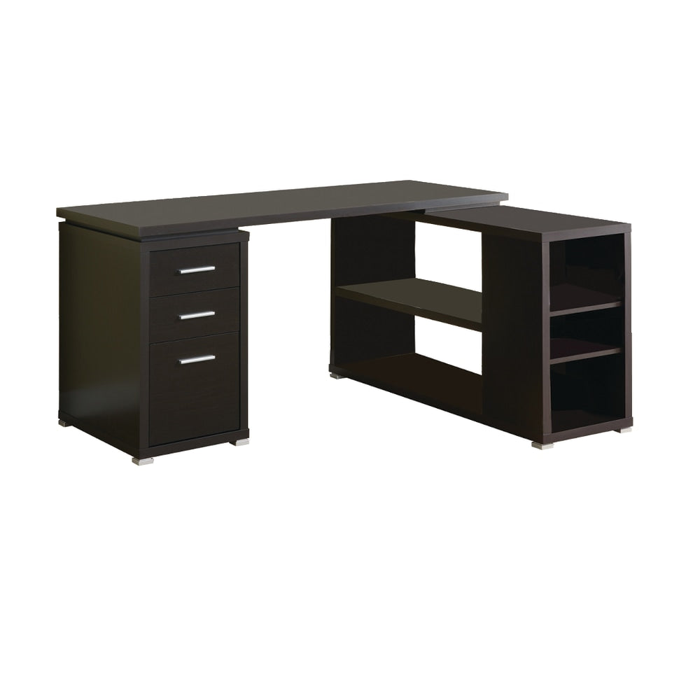 Monarch Specialties 60inW L-Shaped Corner Desk With Book Shelf, Cappuccino