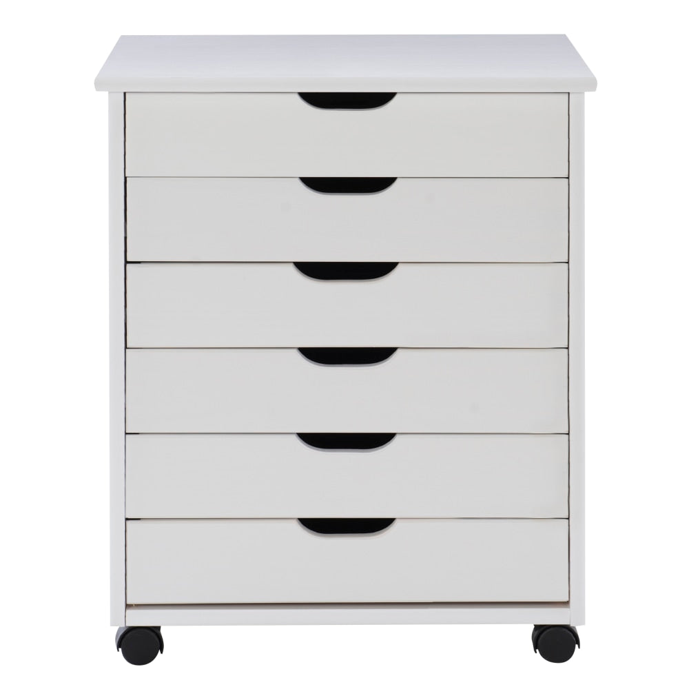 Linon Casimer 6-Drawer Wide Rolling Home Office Storage Cart, White