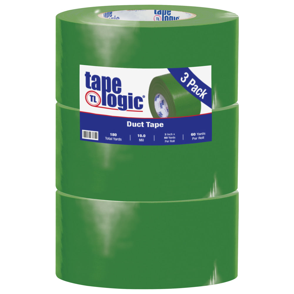 Tape Logic Color Duct Tape, 3in Core, 3in x 180ft, Green, Case Of 3