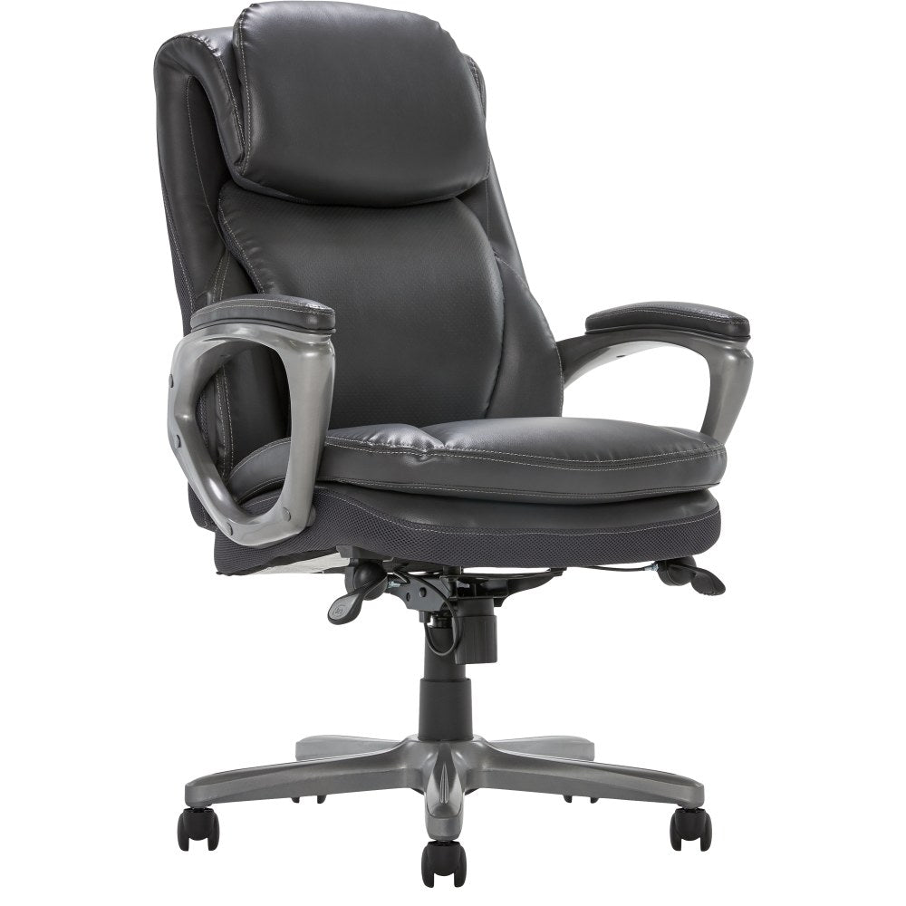 Serta Smart Layers Arlington AIR Ergonomic Bonded Leather High-Back Executive Chair, Dark Gray/Silver