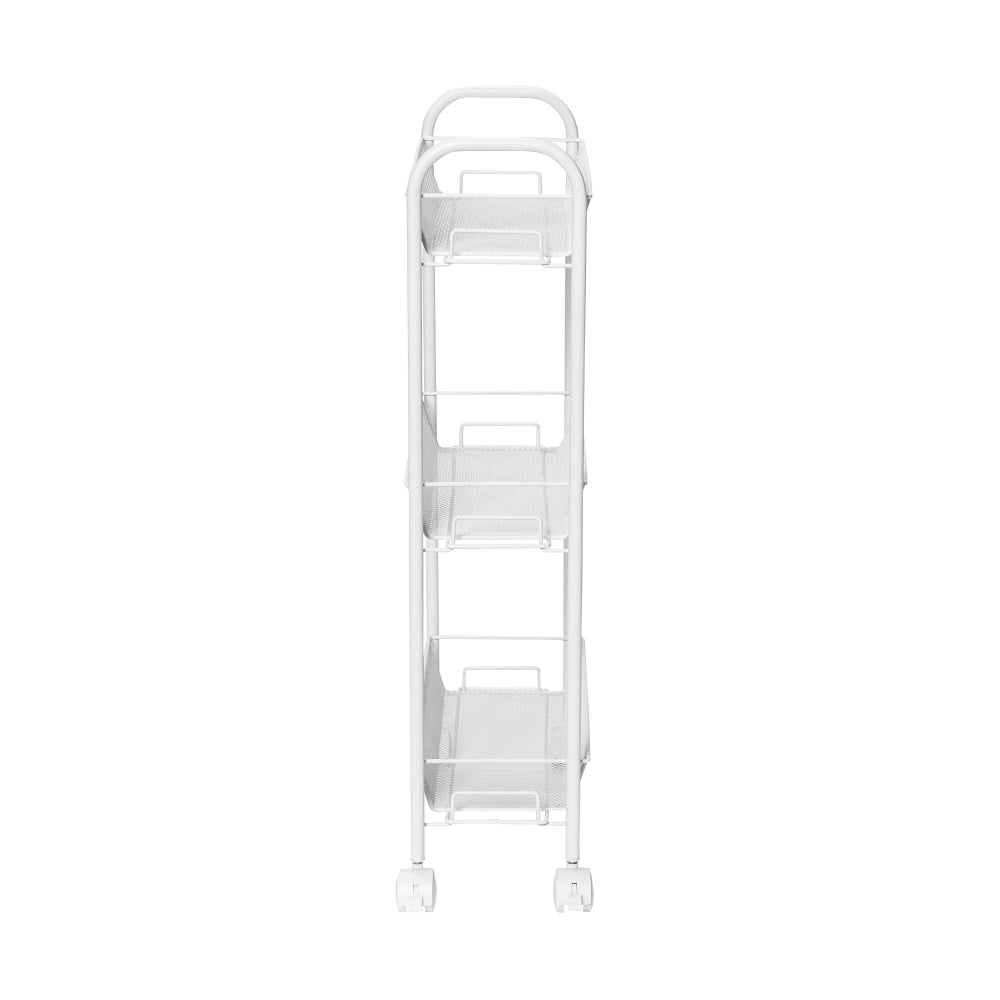 Honey Can Do Slim Rolling Wire Cart, With 3 Baskets, 30-3/4inH x 7-1/4inW x 19inD, White