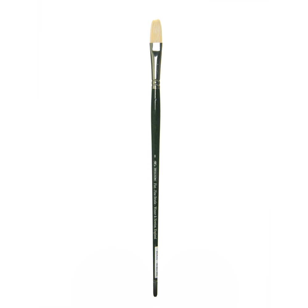 Winsor & Newton Winton Hog Paint Brush, Size 8, Long Flat Bristle, Hog Hair, Green