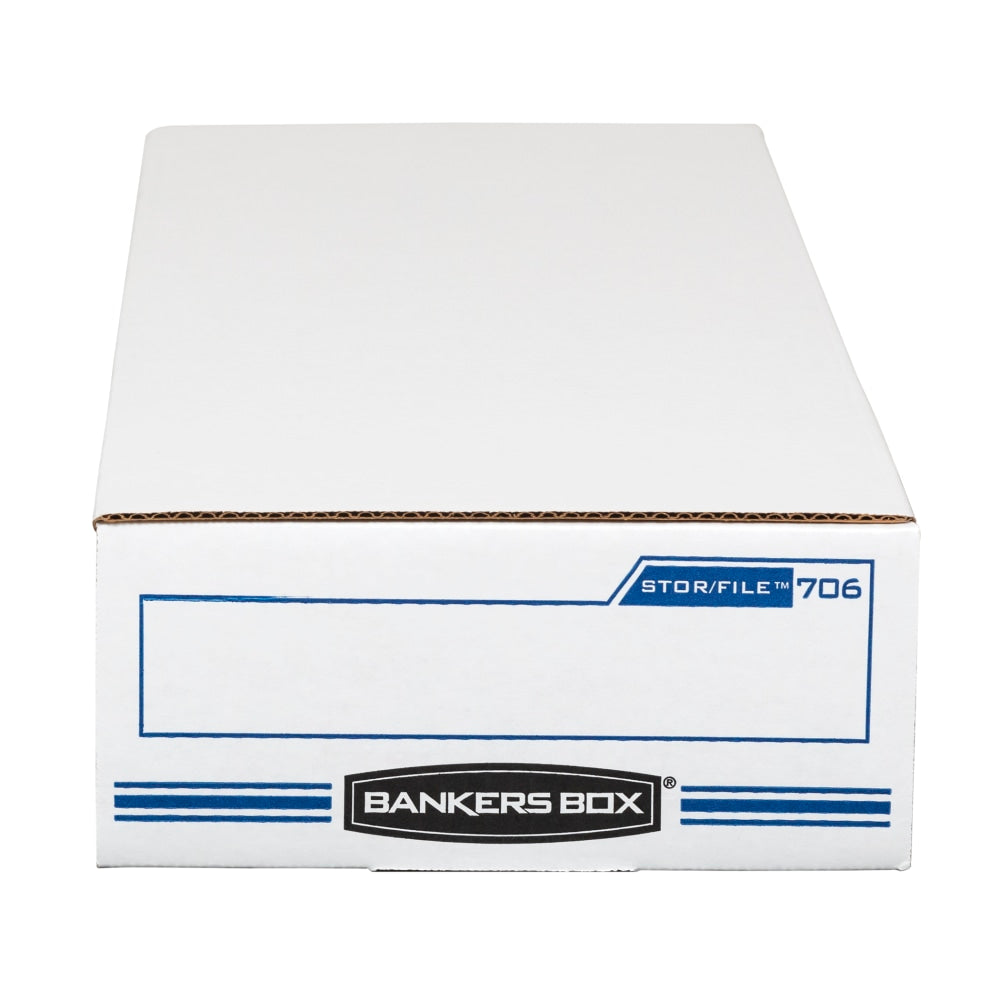 Bankers Box Stor/File Check/Deposit Slip Storage Box With Flip-Top Closure, 24in x 9in x 4in, 60% Recycled, White/Blue