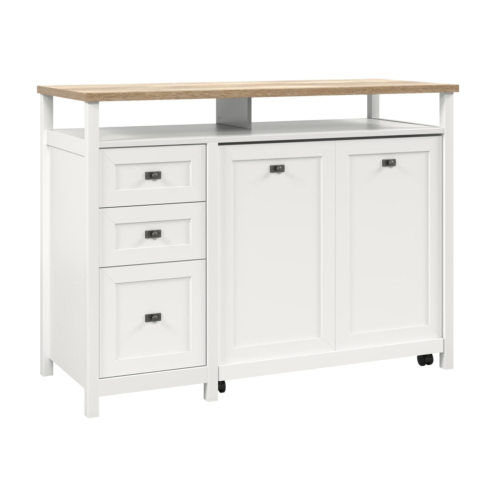 Sauder Cottage Road TV Credenza For 55in TVs With Hidden Pull-Out Desk, 39inH x 53-1/8inW x 21-3/4inD, White/Lintel Oak