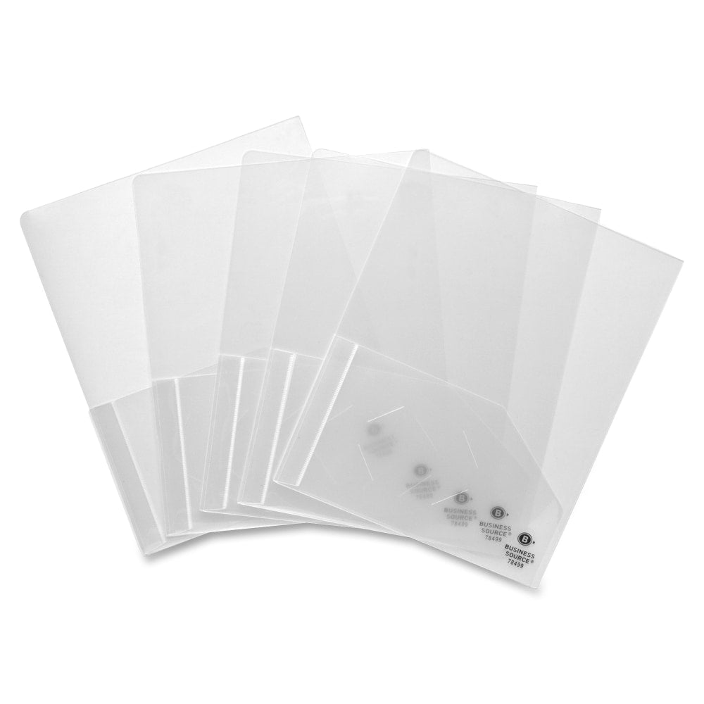 Business Source Poly Portfolios, Letter Size, 60-Sheet Capacity, Clear, Pack of 5