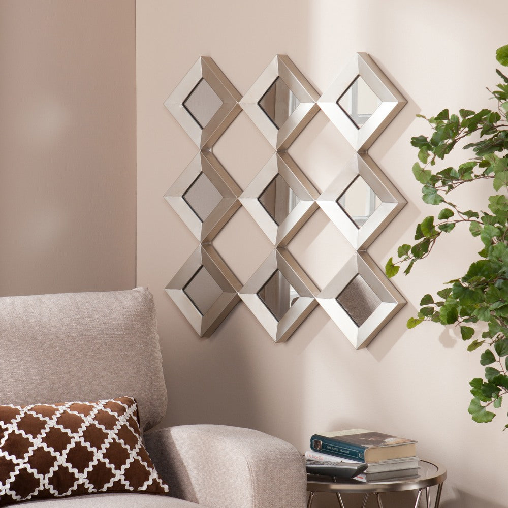 SEI Furniture Masada Mirrored Squares Wall Sculpture, 29 1/2inH x 29 1/2inW x 1 3/4inD, Antiqued Silver