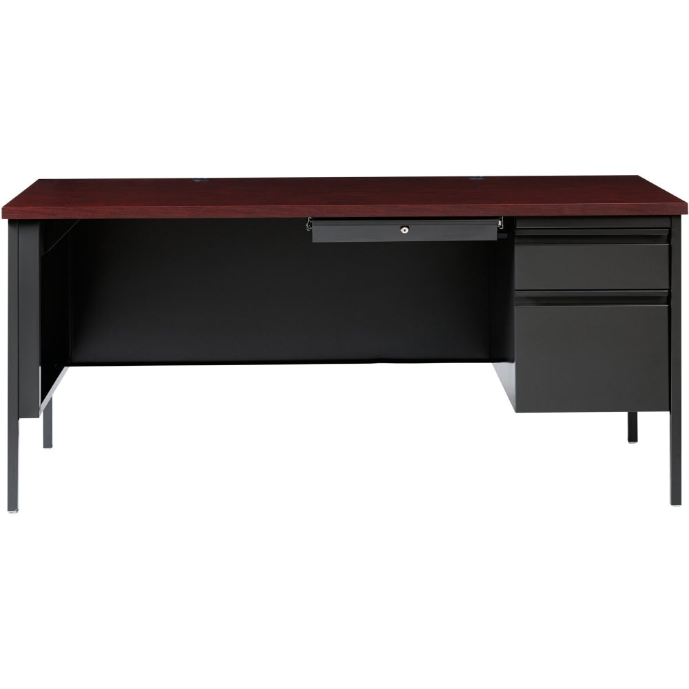 Lorell Fortress Series Steel Right-Handed Pedestal Writing Desk, 66inW, Charcoal/Mahogany