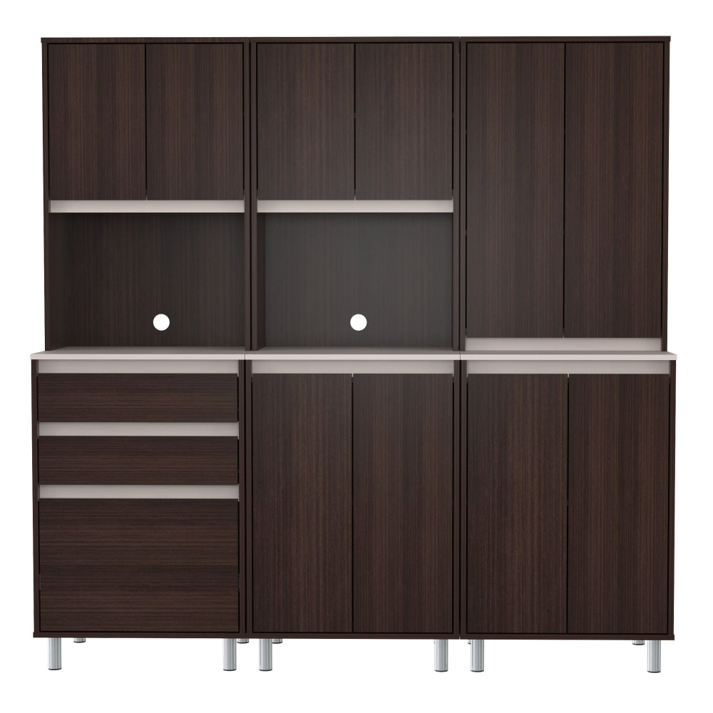 Inval Ambrossia 3-Piece Melamine Breakroom Storage System, 70-7/8inH x 23-5/8inW x 19-5/8inD, Espresso/Ambar Gray